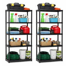 2x 5Tier HeavyDuty Shelving Rack Black Plastic Home Storage Unit Shelf Organizer