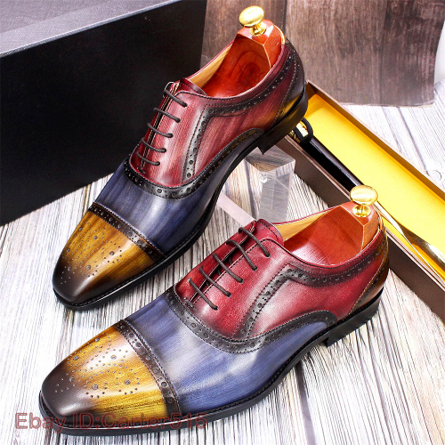 SAOLA Scarpe eleganti uomo pelle colori misti Oxford stringate formali intaglio Oxford