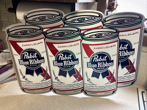 VTG Pabst Blue Ribbon Beer Metal Sign 6 Pack Cans Man Cave Dive Bar USA 22.5”