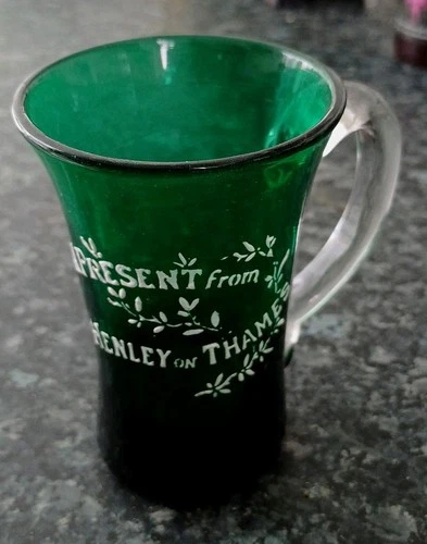 ANTIQUE HENLEY ON THAMES, SOUVENIER,  BRISTOL GREEN GLASS TANKARD/MUG, 19tn C..