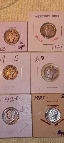 Mercury Dimes Lot of 6 Silver 10C US Coins 1926-1945 Circulated/Uncirculated