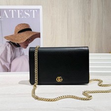 Gucci GG Marmont Chain Wallet WOC Grained Leather Gold Hardware [Duties Paid]