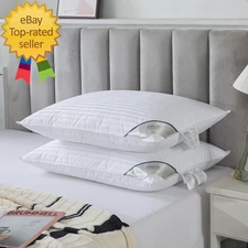 Goose Feather down Pillows Queen Size Set of 2 Soft Fluffy Luxury Hotel