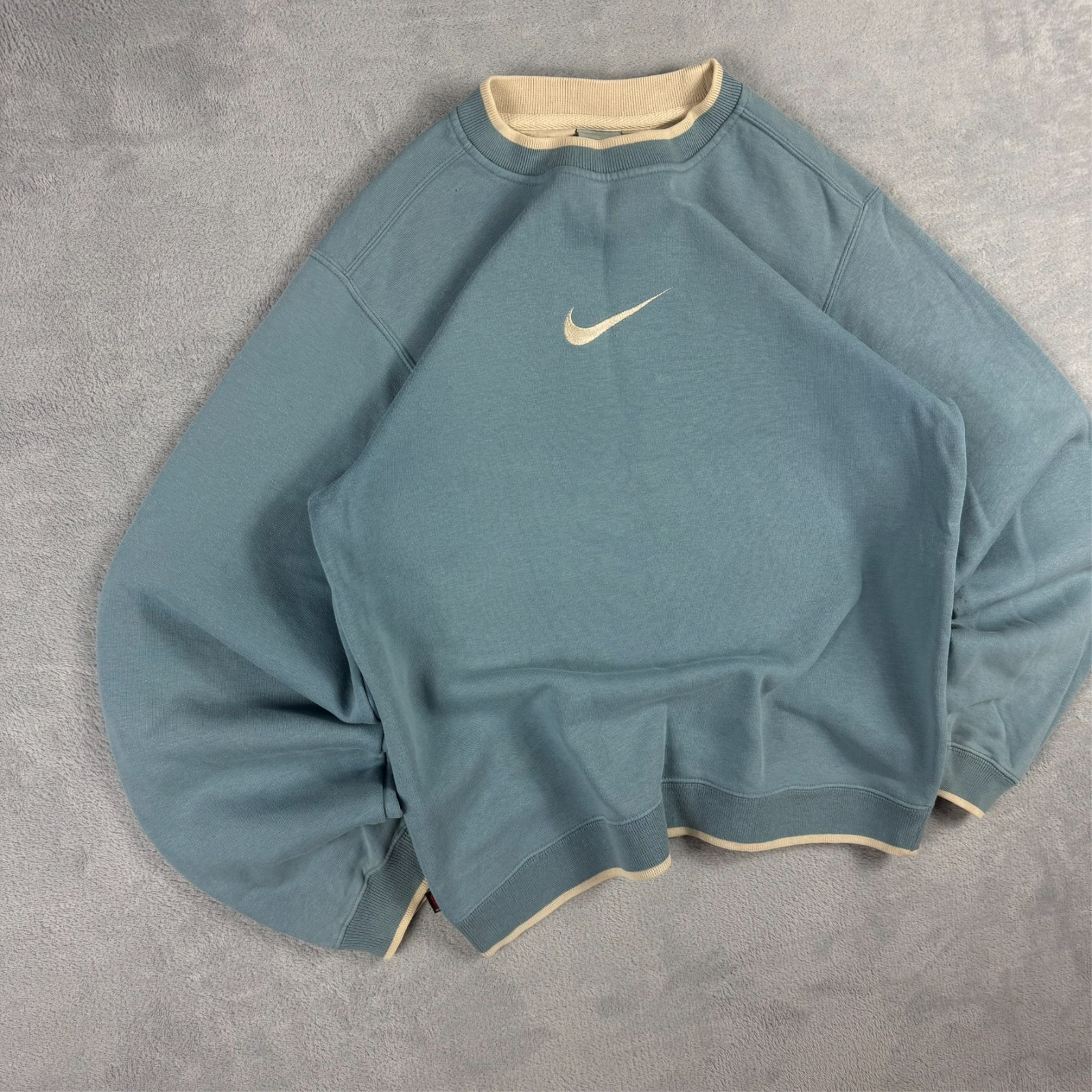 Vintage Nike 2000s Y2K Blue Double Collared Big Swoosh Small Pullover Sweatshirt image 2