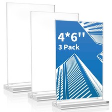 Acrylic Sign Holder 4x6 Inch, 3 Pack Sign Holders Vertical , Double Sided Dis...