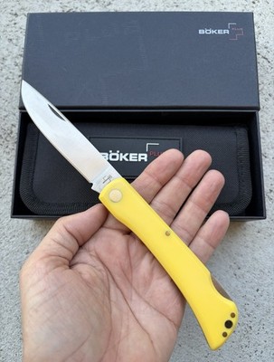 BOKER PLUS 1837 HIGH CARBON STAINLESS YELLOW FOLDING KNIFE, NEW IN POUCH & BOX