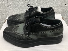 PRADA Wingtip Brogue Derby Oil Brown/Blue Leather Platform EU 42 US 9 UK 8 BB57