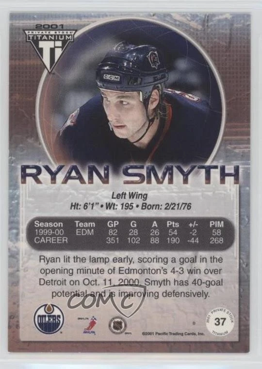 2000-01 Pacific Private Stock Titanium Blue /94 Ryan Smyth #37 - Image 2 of 2