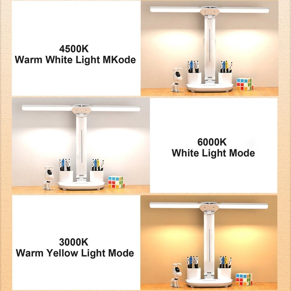 LED Schreibtischlampe Tischlampe Dimmbar Doppelkopf Leselampe Büro Stifthalter - Bild 2 von 4