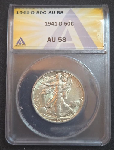 1941-D Walking Liberty Half Dollar ANACS AU58 Silver 50C Near Mint