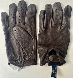 VTG Polo Ralph Lauren Sz M Sheep Leather Brown Perforated Driver Driving Gloves