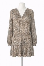 Express Womens Medium Leopard Print Dress Long Sleeve Mini Shift Animal.HL142