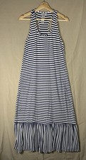 Tommy Bahama Women’s Striped Racerback Maxi Dress Navy Blue White Ruffled Small