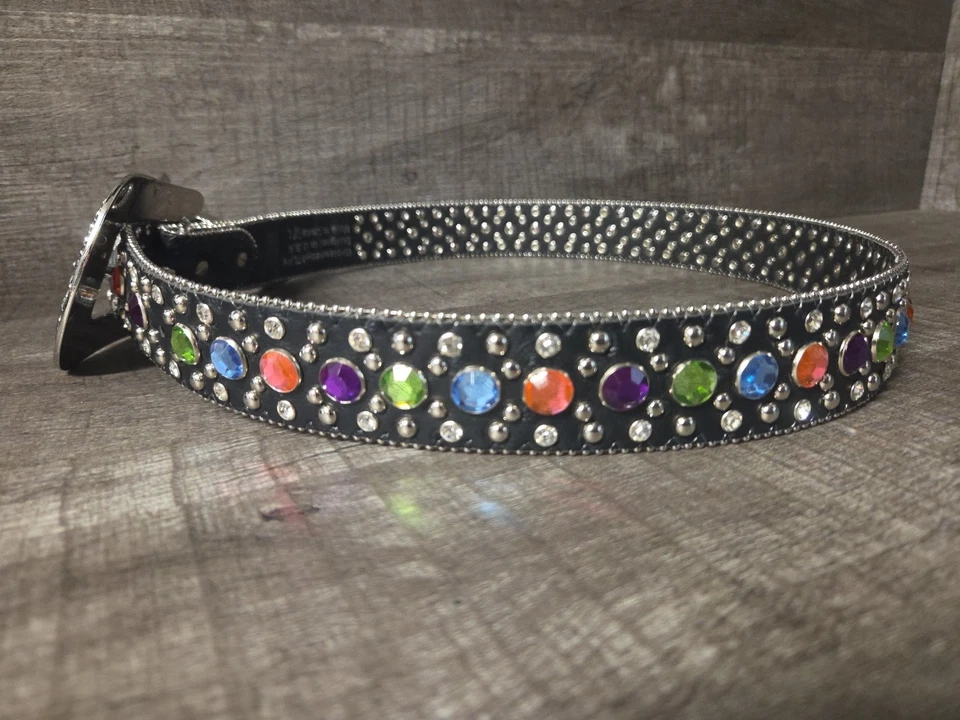 Cinturón Atlas Negro Avestruz Western Show Colorido Estrás Bling Grande 44" 1.5" Foto 4 de 4