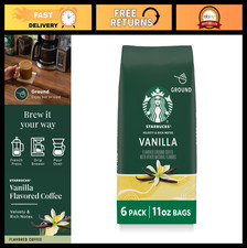 Flavored Ground Coffee for Hot or Iced - Vanilla, 6 Bags, 11 oz Each - Gourmet B