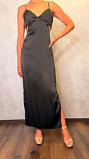 Nasty Gal Black Satin V-Neck Open Back Side Slit Maxi Slip Dress Size 6