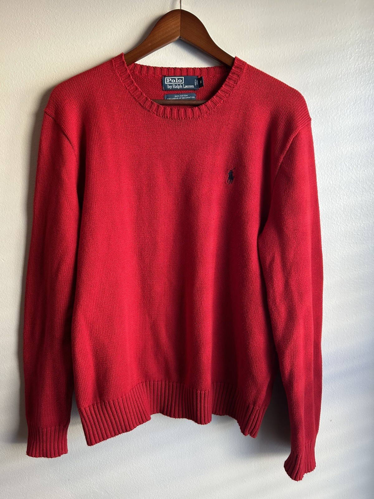 Polo Ralph Lauren Sweater Mens Medium Red Crew Neck Pullover Cotton Knit