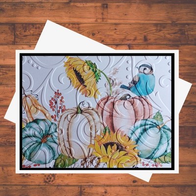 Pretty Pumpkin, Sunflowers, and Bird Design Embossed Handmade DIY Card Kit