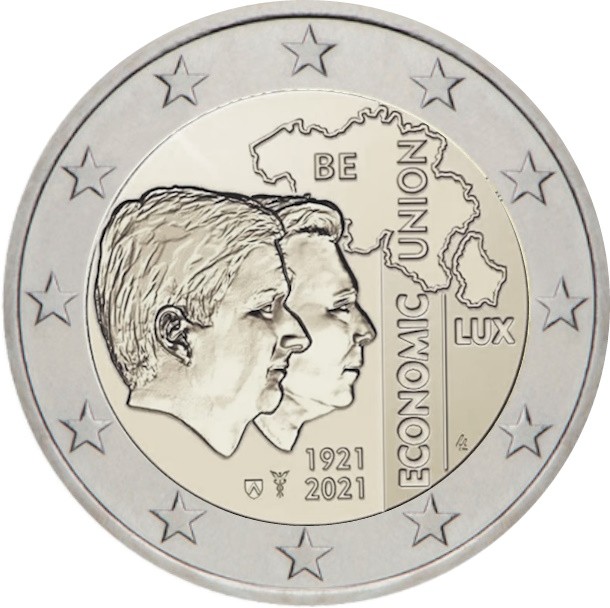 Belgique 2021 2 € Euros Commémoratifs Union Économique BLEU