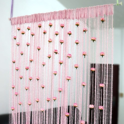 Solid Color Rose Flower String Curtain Tassel Window Curtain Home Decor - Picture 18 of 25