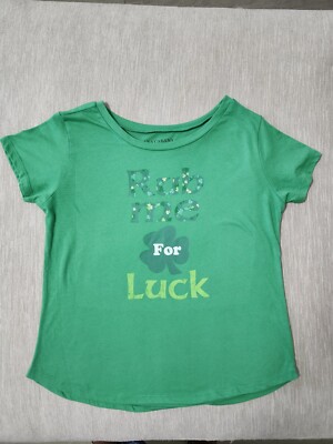 Green St. Patrick's Day Rub Me For Luck Sarcastic Novelty Short SL T-Shirt Sz LG