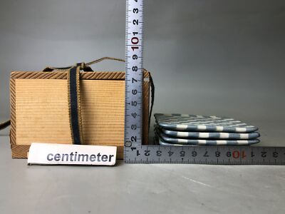 Y7773 DISH Seto-ware small plate set of 5 signed box Japan antique