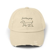 Unisex Distressed Hat Single-Line Dachshund  Just Keep Going  