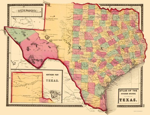 Historic State Map - Texas - Stedman 1873 - 23 x 30.10 - Vintage Wall Art - Imagen 1 de 20