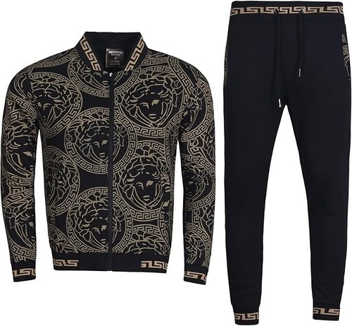 Men’s Printed All-Over Tech Designer Full Matching Jogging Suit Top & Bottom set - Picture 3 of 8