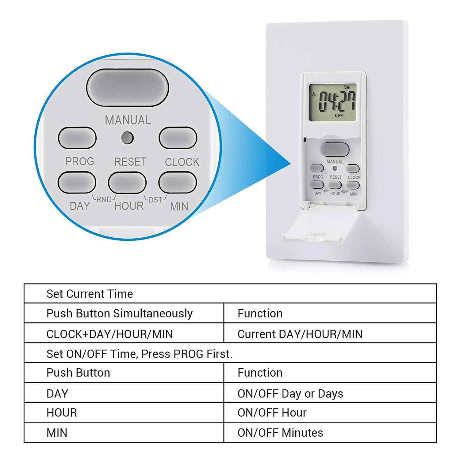 7 day programmable in wall digital timer switch for fans lights