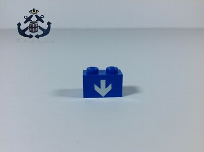 LEGO 1970s 1980s Vintage Classic Space Blue Brick 1 x 2 White Down Arrow 3004p20