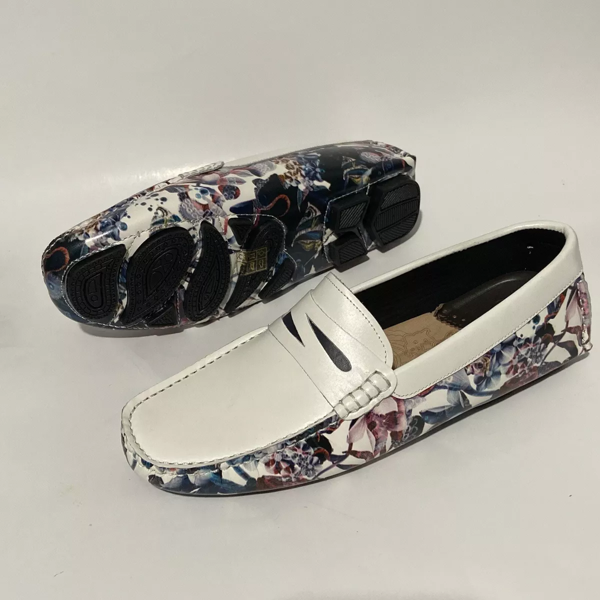 Robert Graham Driving Shoes Loafer White Leather Multi Color Driver Men s 9.5