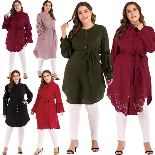 Ladies Women Muslim Long Sleeve Blouse 