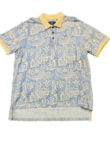 Orvis Polo Shirt Men's XL Cotton Blue/Yellow Geometric - Afbeelding 1 van 5
