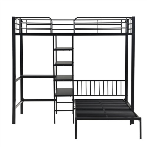 Etagenbett 90x200cm Hochbett Metallbett mit Schreibtisch und Regalen Kinderbett - Bild 11 von 12