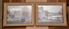 Vintage MCM Monochromatic Framed Foil Lithograph Ernest Uden Set of 2 Signed