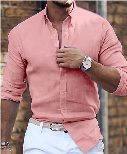 Men's Spring And Summer New Cotton Hemp New Men's Cool Long Sleeve Shirt - Picture 5 of 35