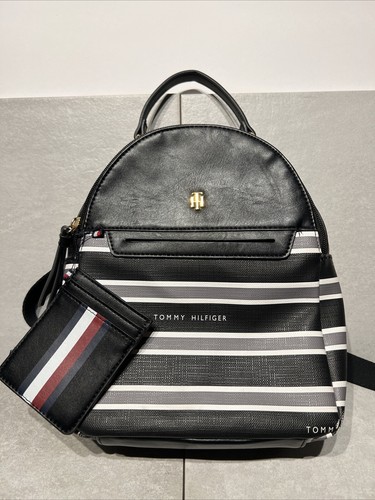 Tommy Hilfiger Grey & Black Striped Mini Backpack w/ Card Holder. ✅