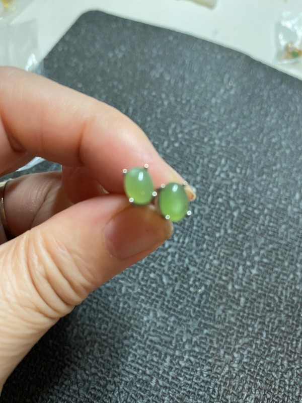 NEW COLLECTIBLE*RARE*GORGEOUS HETIAN GREEN JADE收藏级天然和田玉碧玉银镀金 GOLDS925 EARRINGS