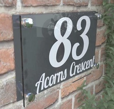 HOUSE SIGN PLAQUE DOOR NUMBER STREET NAME ADDRESS ACRYLIC & ALUMINIUM PR1WA