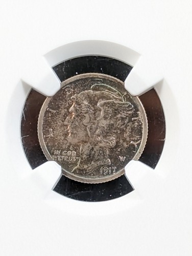 1917-D Mercury Dime 10C NGC AU58 Rainbow Toned ๐ - Picture 2 of 9
