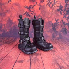 Matte Black PU Leather Boots Military Boots 3 Buckles Shoes for 1/4 1/3 BJD Doll