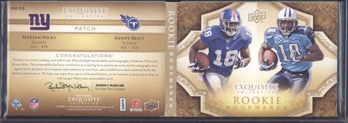 Nicks Britt 2009 Upper Deck Exquisite Collection Bookmarks Patch Auto RC 60/99 - Picture 2 of 2