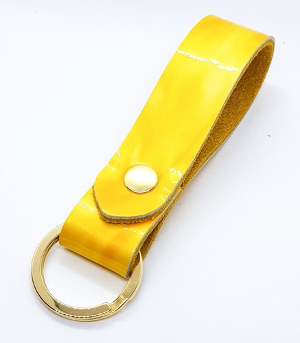 Leather Key ring shiny yellow patent leather keyring / key fob yellow leather - Picture 3 of 3