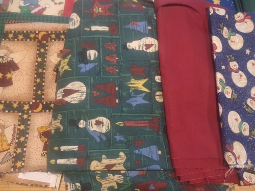 Vintage Christmas Quilt Cotton Fabric Lot Primitive Country Angel Snowman 23 Yds - Picture 3 of 10