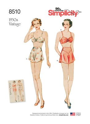 Simplicity 8510 Sz 4-20 RETRO 30s Brassier Tap Pants Bra Crop Lingerie Pattern
