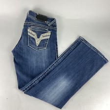 VIGOSS The Dublin INDIGO BLUE Slim Boot Embroidery Rhinestone Jeans Sz 7 32x31 