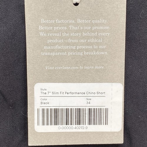Everlane Shorts Mens 34 Uniform 7" Slim Fit Performance Chino short black - Picture 6 of 11