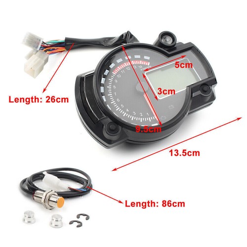 Universal LCD Digit 15000rpm Motorcycle Speedometer Tachometer Gauge Odometer - Picture 11 of 12