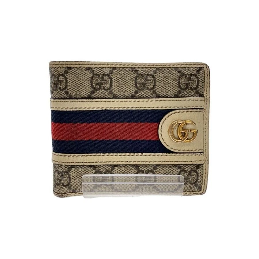 Portefeuille pliant authentique Gucci Ophidia GG Supreme Sherry Line 597609 beige rouge marine